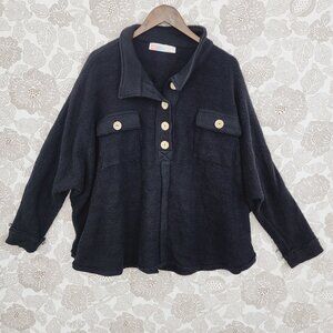 Free People FB Beach Henley Button Up Cotton Tweed Pullover Sweatshirt Women's S